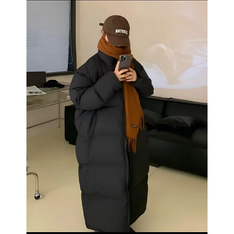 纯色立领宽松型长款棉衣棉服百搭连帽休闲过膝保暖韩版保暖冬季