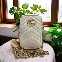 95新 GUCCI/古驰  白色马蒙竖版相机包 1023 2816 