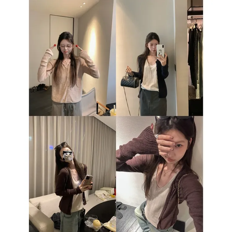 NS女装 挚爱私服 早秋卷边纯色长袖针织开衫新款休闲简约外套上衣