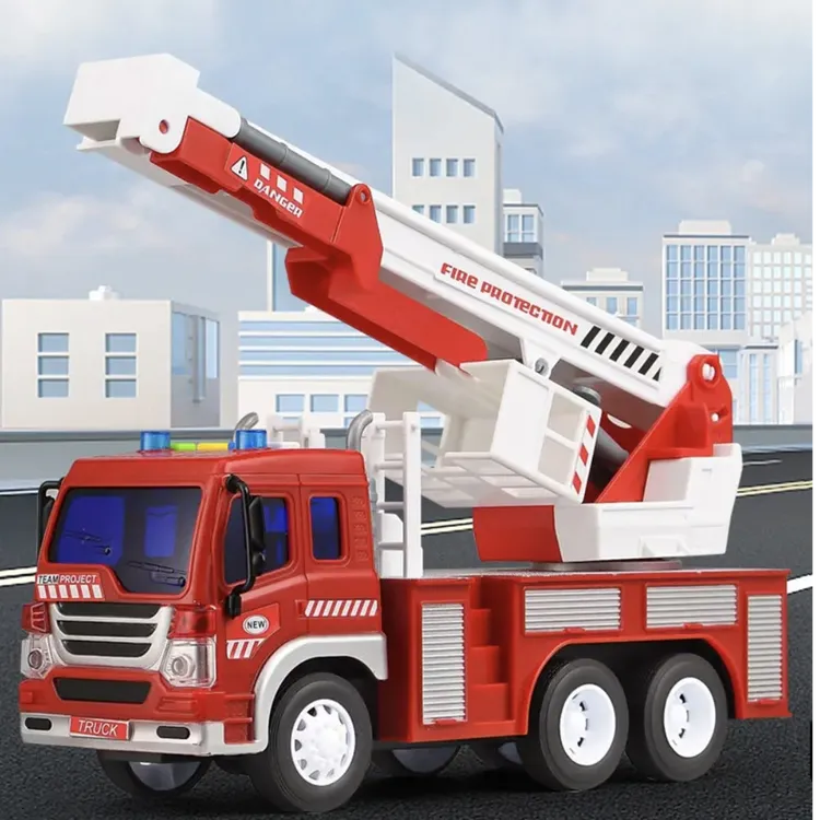 正版大号文艺惯性消防车儿童高空救援车洒水车声光玩具男孩礼物