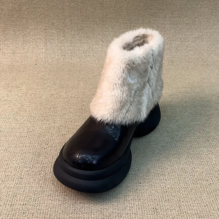 RubyL/6cm复古风通勤百搭侧拉链舒适运动厚底保暖毛毛雪地靴女款