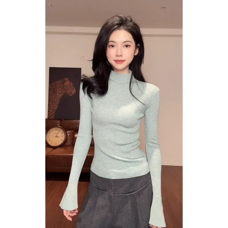 ZOUYASHIFA【针织上衣】半高领长袖套头内搭修身打底衫 YSA89304