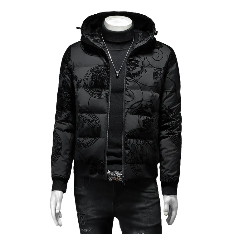 贾鲁萨加高端时尚秋冬加厚羽绒服男士潮牌植绒连帽白鸭绒保暖外套