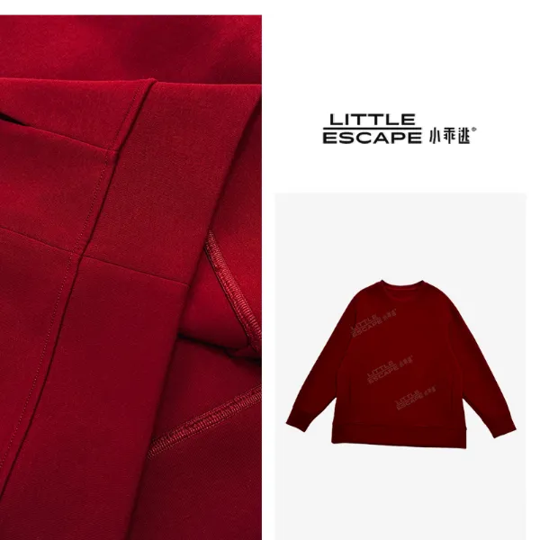 小乖逃深红色卫衣圆领红色三角线条感净色风秋冬新年红百TS8205