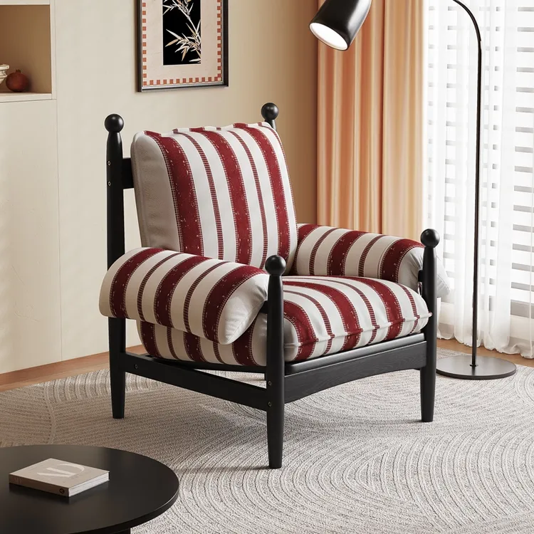 赤乌椅实木休闲椅客厅阳台设计师款单人沙发椅法式风高靠背扶手椅