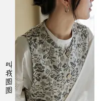 圆圆【等烟雨】休闲复古宽松提花贴袋木扣毛边设计马甲 YY 8989