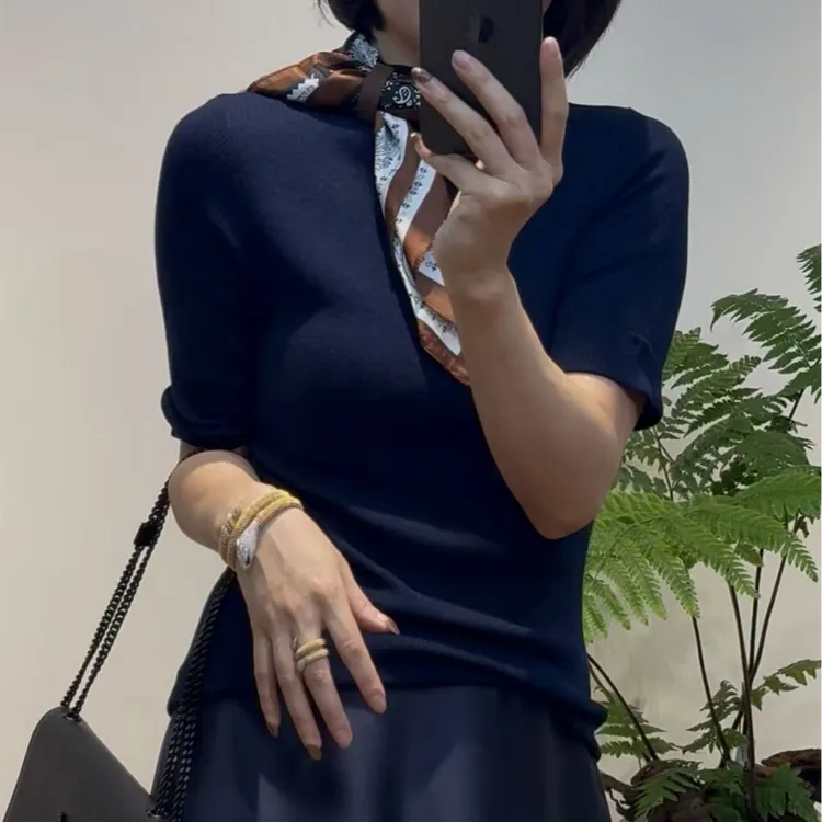 TANTAN 通勤简约百搭显瘦短袖羊毛上衣2804