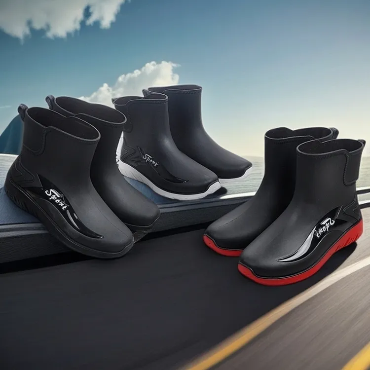 男款时尚厚底加绒保暖防水鞋中筒轻便耐磨雨鞋短筒潮流百搭工作鞋