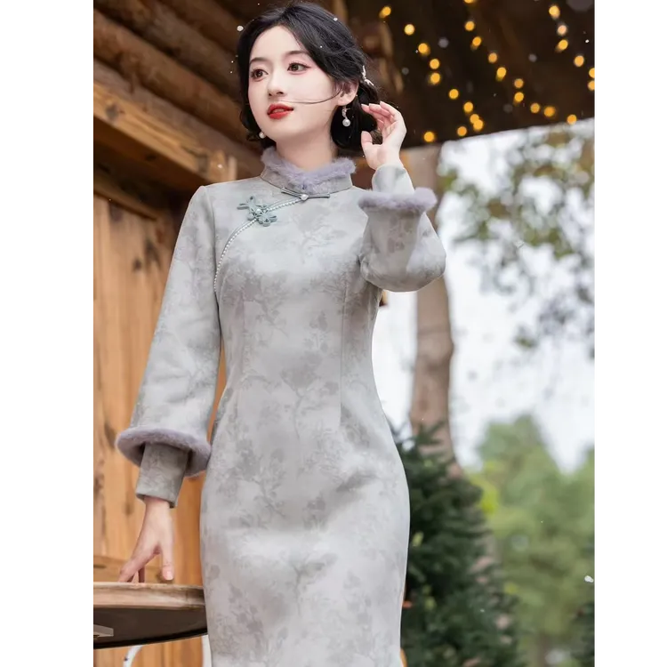 苏故里【四季时有】秋冬款传统款微胖女生复古高雅女款新中式旗袍