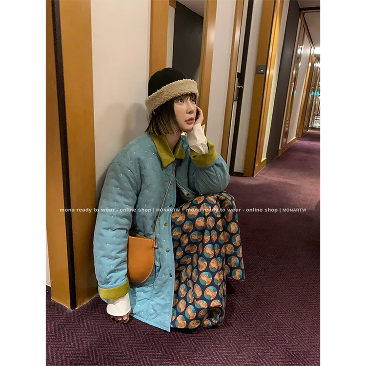 【Mona张绮贤 】MONA 复古翻领撞色设计 棉衣女 O125H13334