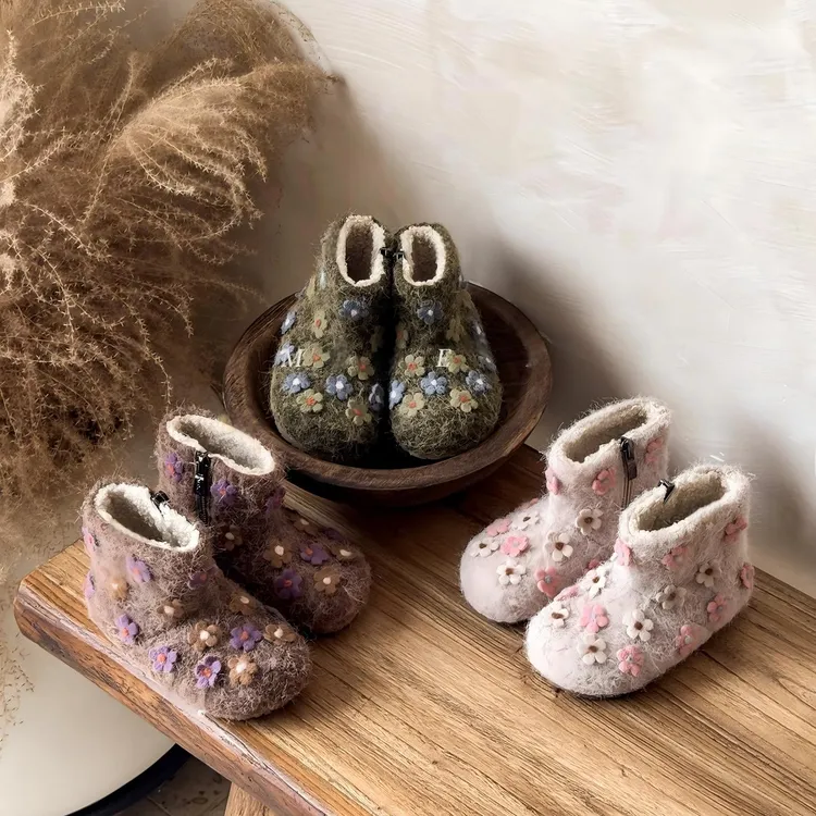 秋冬女童公主风棉靴时尚加绒保暖大棉雪地靴毛毛鞋加厚儿童鞋X88