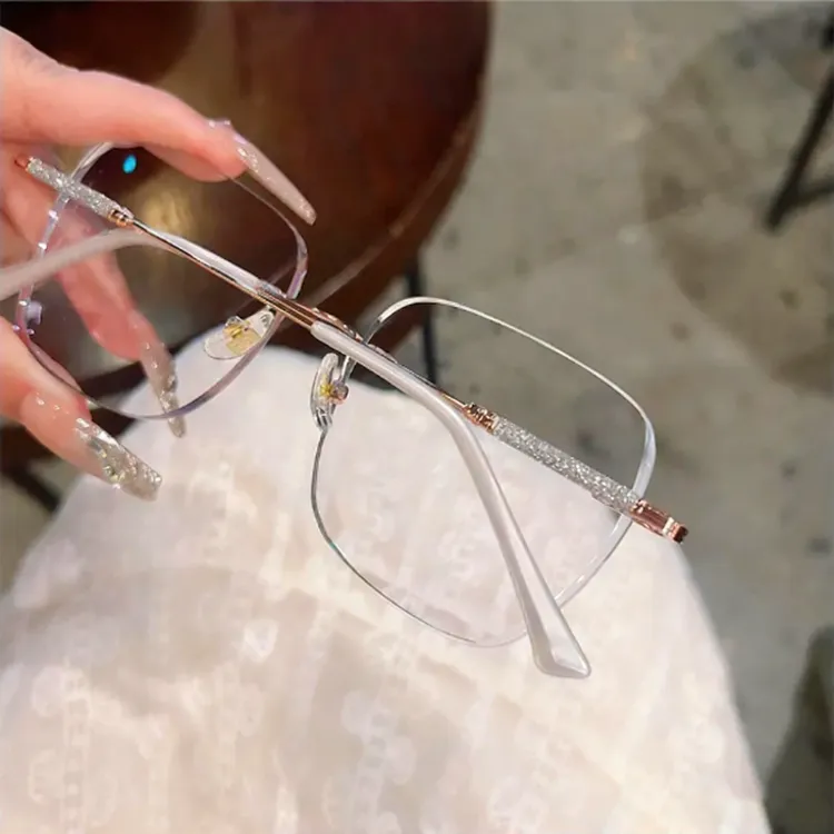 纯欲满天星无框切边轻奢大方框显脸小潮款变色眼镜网红时尚