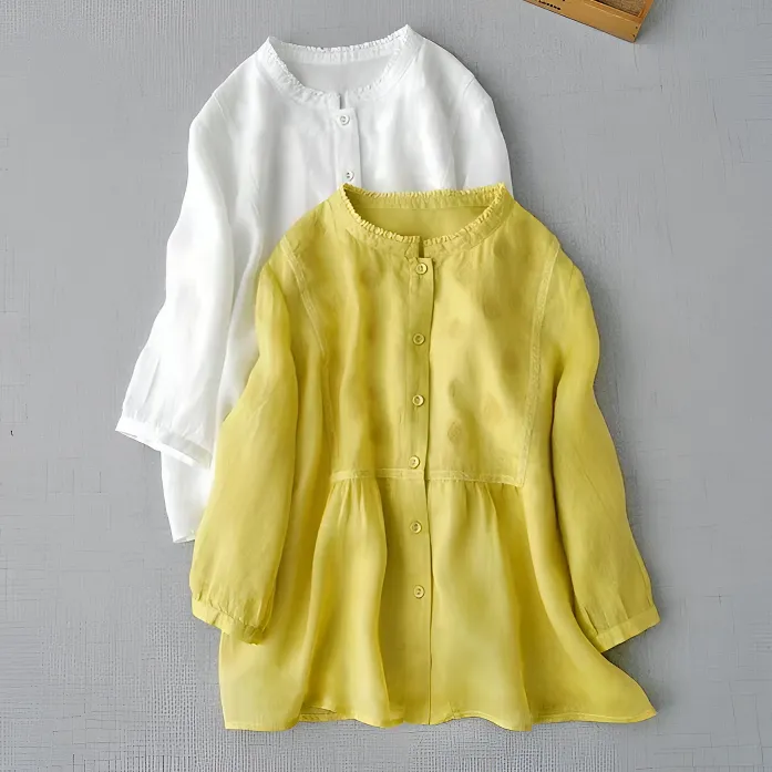 轻薄棉麻刺绣花边立领衬衫女2025夏季新款宽松文艺小清新开衫上衣