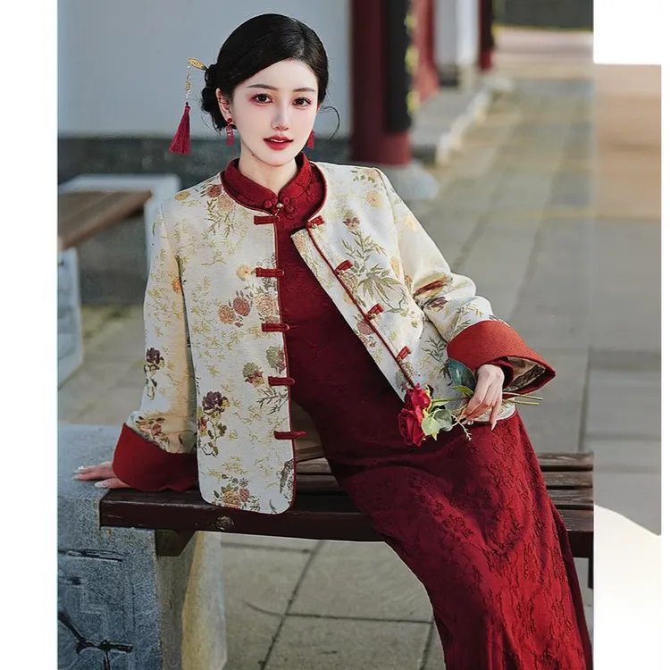 老钱风新娘回门敬酒服订婚礼服复古新中式国风套装外套旗袍连衣裙