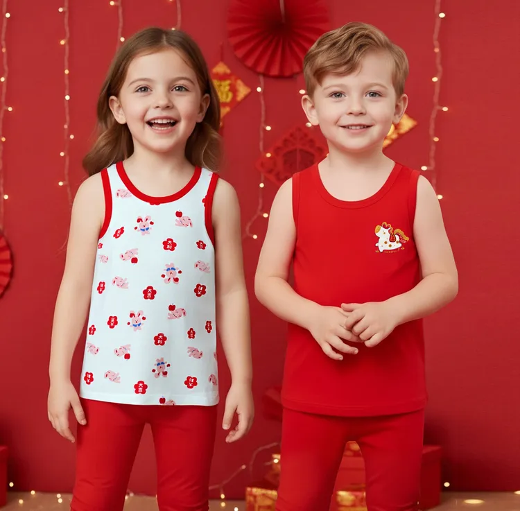 本命年儿童红背心中大童新年衣服宝宝内穿护肚打底马年喜庆内衣