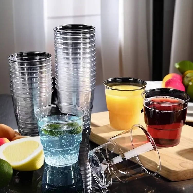 食品级硬塑料航空杯一次性加厚防摔家用50只装高颜值小号酒杯透明