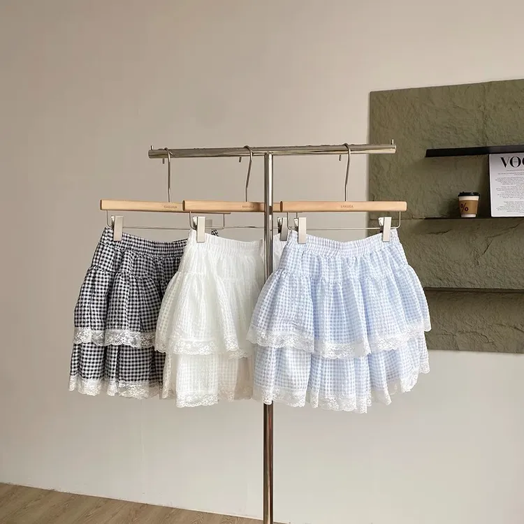 甜美少女夏日幻梦蕾丝拼接可爱小个子安全裤内衬百搭显瘦蛋糕短裙