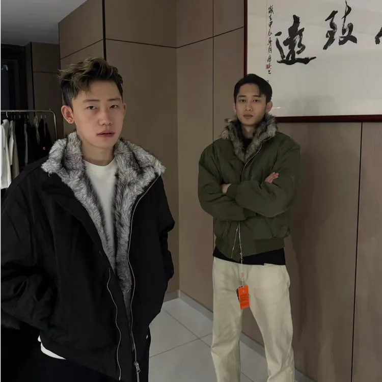 sostine [座山雕毛领] 加绒加厚外套宽松美式小众潮牌夹克棉服