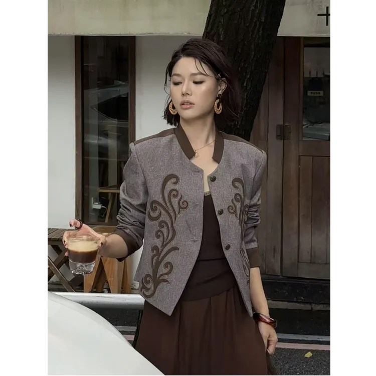 设计师花卉不规则图案小香风外套女士轻奢修身短外套HBZXP621292