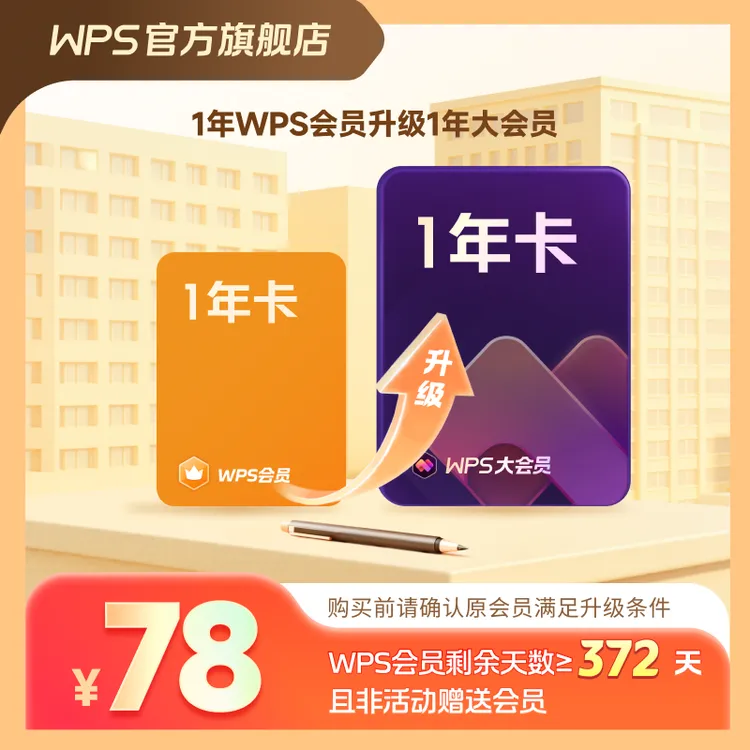 WPS【WPS会员升级大会员1年】AI生成PPT模板AI问答PDF编辑总结