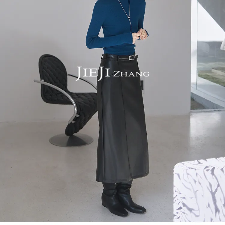 【JIEJI ZHANG】高级定制秋冬时尚百搭大口袋皮裙350944