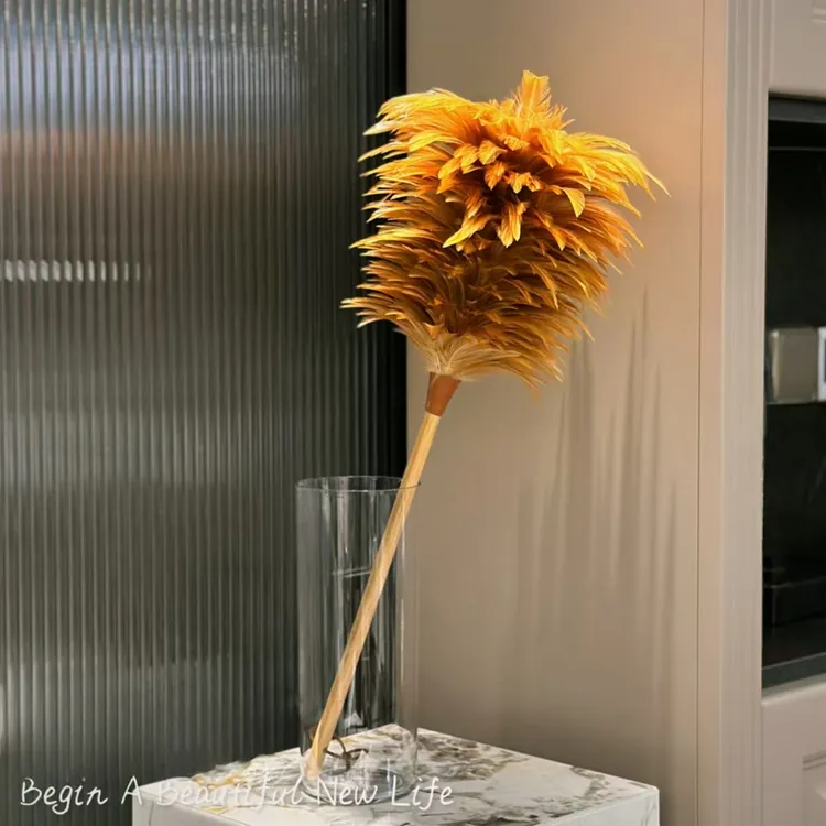 轻奢鸡毛防静电掸子除尘楠竹柄扫灰家用神器装饰品