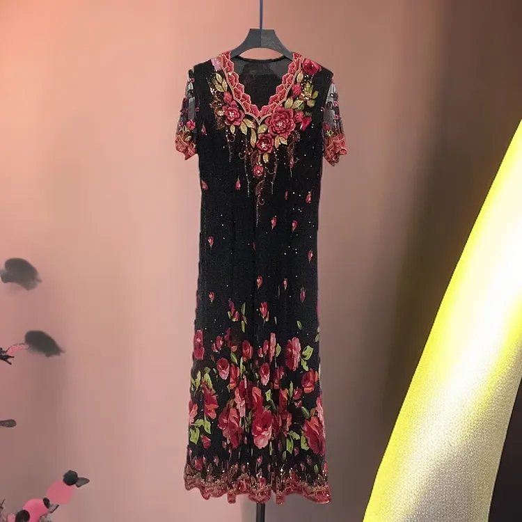 25801设计师时尚气质显瘦轻奢高贵高端大码修身收腰女装连衣裙