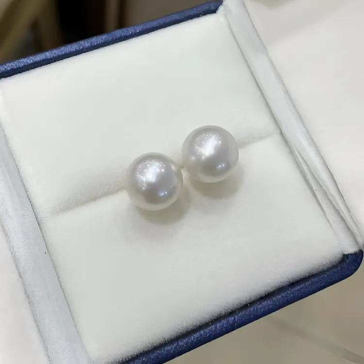 【6A极光】9-11mm极光耳钉耳饰正宗正圆微瑕海水澳白akoya淡水珍珠