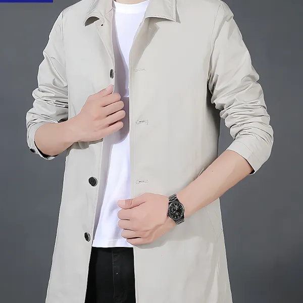 罗蒙男士中长款风衣新款春秋季商务休闲外套高品质时尚纯色大衣