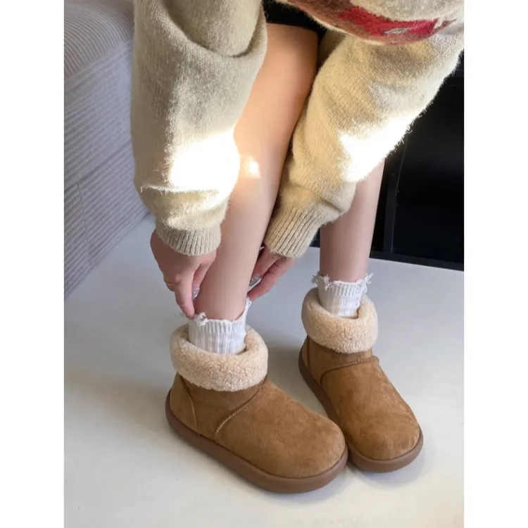 复古羊羔毛加绒保暖防滑雪地靴女2025冬季新款圆头软平底勃肯棉鞋