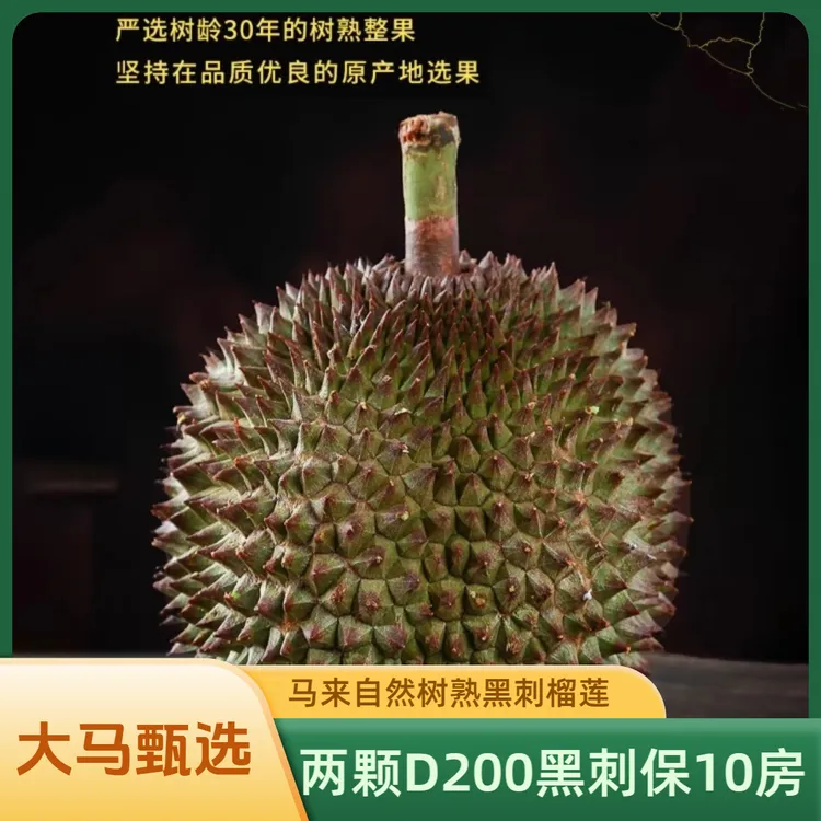 两颗D200黑刺榴莲马来自然树熟D200黑刺保10房液氮锁鲜顺丰包邮