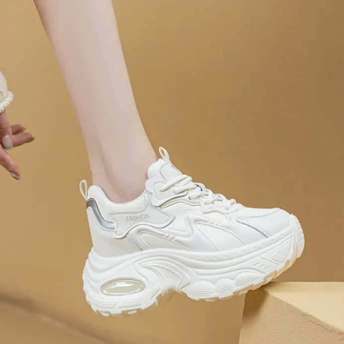时尚百搭厚底老爹鞋女2025年新款小个子9CM运动休闲内增高小白鞋