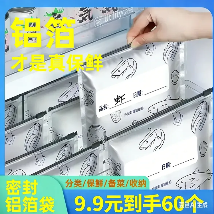 抢！【9·9到手60个】铝箔加厚拉链款密封保鲜自封袋家用冷冻专用商品图