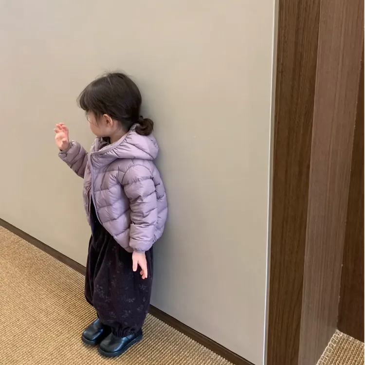 壹妈童装女童韩版休闲风短款套装轻薄加厚羽绒服深紫色时尚裤子