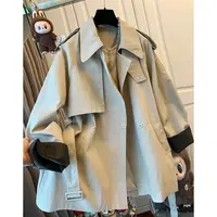 D02294时尚高级感法式气质大翻领风衣外套宽松中长款上衣女装秋季