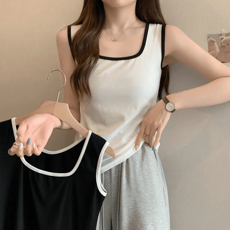 80-200斤大码宽肩带背心女撞色拼接胖MM宽松休闲百搭遮肚显瘦打底
