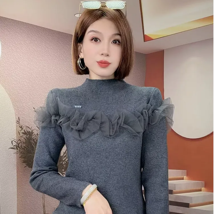 2025秋冬新款半高领毛针织打底衫女加厚显瘦长袖毛衣内搭可外穿潮