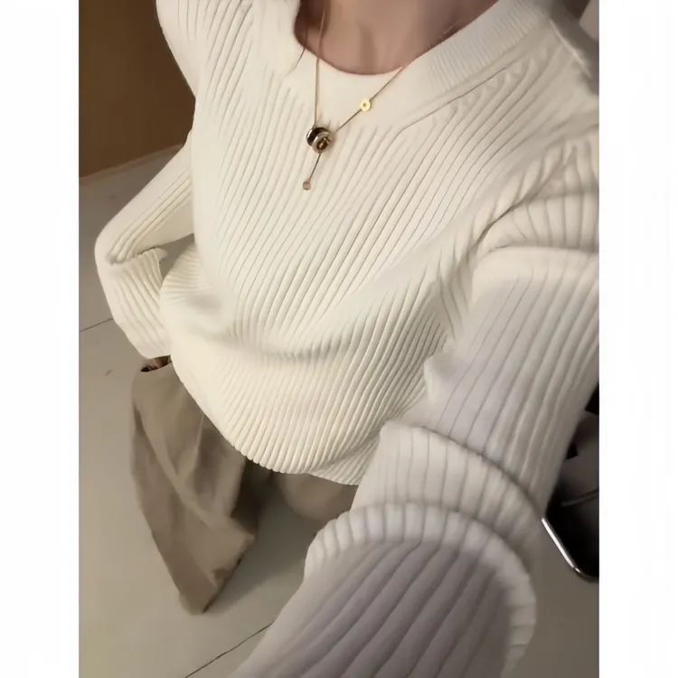 2026新款春季韩系圆领弹力时尚简约风长袖针织打底衫气质百搭T恤
