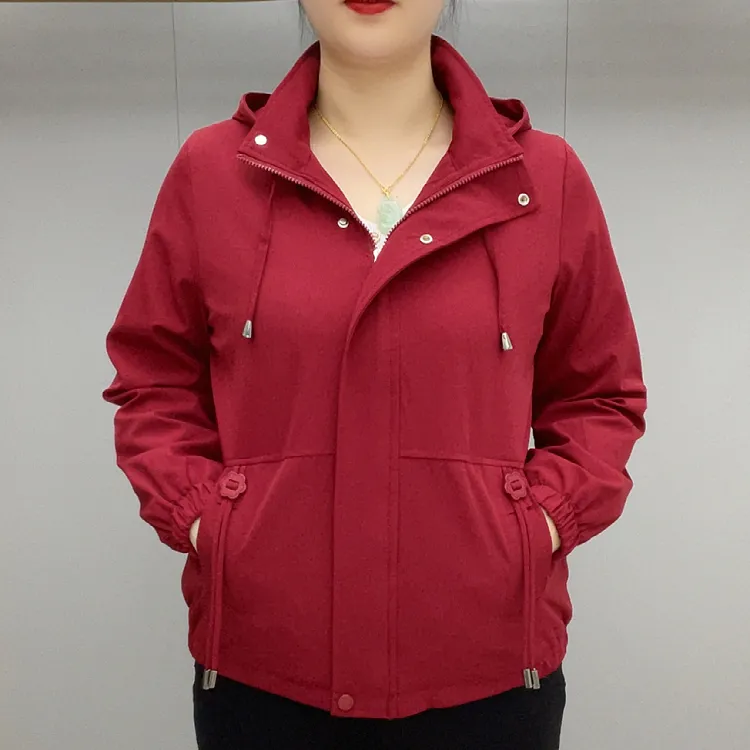 帽子可拆卸常规纯色短款中老年女装春秋女士时尚中老年外套8805