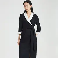 【晨粉专享价】春季气商务通勤优雅系带显瘦开叉连衣裙女