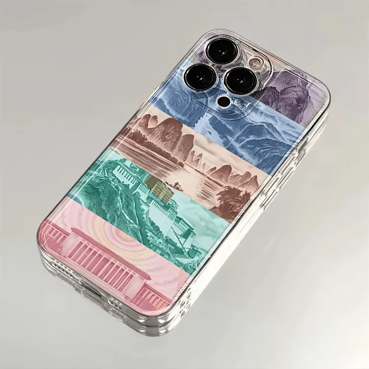 创意大好河山适用苹果16PRO透明手机壳15Promax创意14/13防摔12软