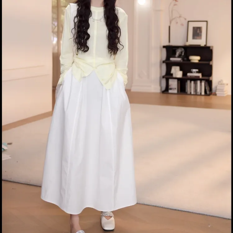 2025夏季新款防晒百搭长袖T恤+显瘦松紧拉链半身裙LK2503146