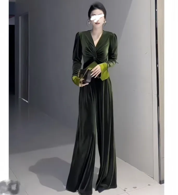 秋冬休闲小香高级气质名媛小众显瘦褶皱拼接设计裤子套装女3515#