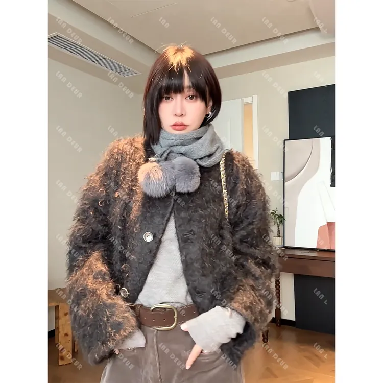 JIUJIU【冬日缤纷】马海毛+羊毛气质小香风显瘦宽松毛毛短款外套