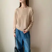 【素简.510113】秋冬新款金丝亮片驼羊绒圆领简约女装针织衫