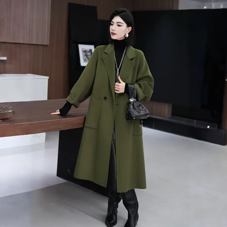 POPULARYW【淮枝冬临】Z·R上品屋 高档次纯色长袖长款大衣毛呢外套