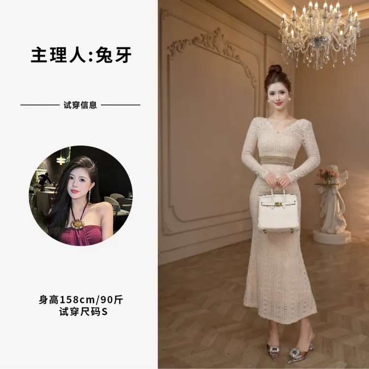 【原创】燕麦色·轻奢收腰显瘦气质高腰名媛裙子21976