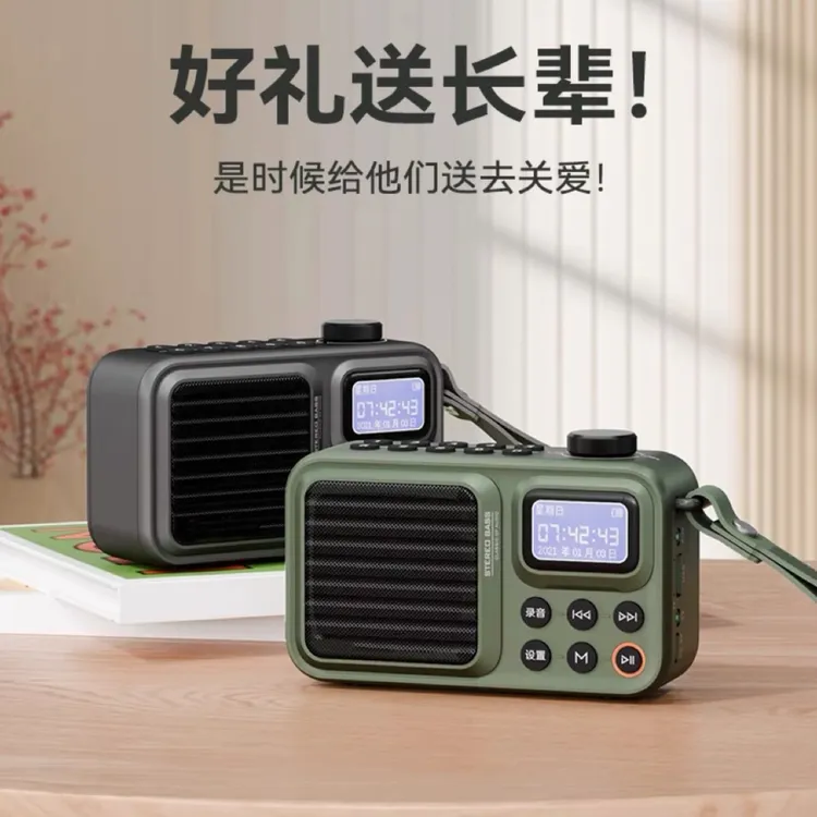 定时款300五音迷你蓝牙音箱歌词显示闹钟户外 便携收音机U盘插卡