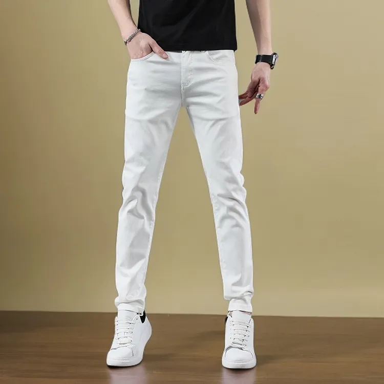 男士直筒休闲白色牛仔裤长裤九分裤修身牛仔裤秋冬款潮流弹力男裤