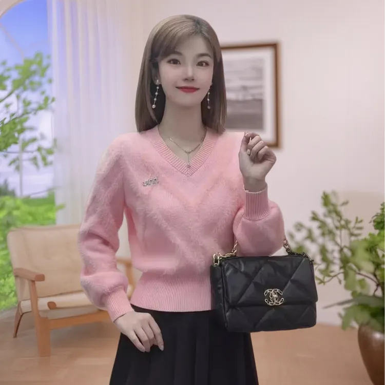 2025新款秋冬温柔时尚V领减龄显瘦洋气百搭软糯保暖针织毛衣